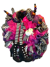 Load image into Gallery viewer, Pink and Black Halloween Witch Wreath Halloween Decor
