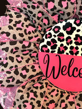 Load image into Gallery viewer, Welcome Pink Leopard Wreath, Home Decor, Wreath