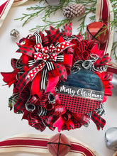 Load image into Gallery viewer, Merry Christmas Wreath Black and Red Christmas Decor