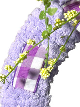 Load image into Gallery viewer, Purple and White Ribbon and Yarn Wreath
