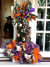 Load image into Gallery viewer, Creepy Eyes Witch Wreath Halloween Decor Witch Hat Wreath