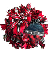 Load image into Gallery viewer, Merry Christmas Wreath Black and Red Christmas Decor