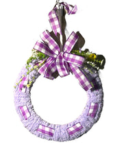 Load image into Gallery viewer, Purple and White Ribbon and Yarn Wreath
