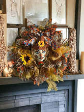 Load image into Gallery viewer, Fall Thanksgiving Scarecrow Wreath Head Mannequin Wreath Fall Decor Thanksgiving Decor