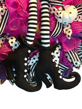 Load image into Gallery viewer, Pink and Black Halloween Witch Wreath Halloween Decor