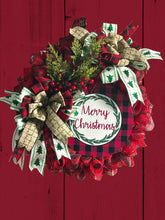 Load image into Gallery viewer, Merry Christmas Wreath, Christmas Decor, Red and Black Christmas