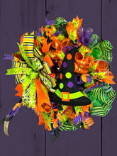 Load image into Gallery viewer, Whimsical Witch Hat Wreath, Halloween Wreath, Halloween Decor
