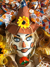 Load image into Gallery viewer, Fall Thanksgiving Scarecrow Wreath Head Mannequin Wreath Fall Decor Thanksgiving Decor