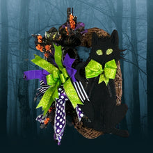 Load image into Gallery viewer, Cat Wreath, Cat Halloween Wreath, Halloween Decor, Cat Grapevine Wreath