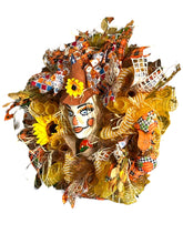 Load image into Gallery viewer, Fall Thanksgiving Scarecrow Wreath Head Mannequin Wreath Fall Decor Thanksgiving Decor