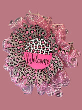 Load image into Gallery viewer, Welcome Pink Leopard Wreath, Home Decor, Wreath