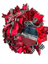 Load image into Gallery viewer, Merry Christmas Wreath Black and Red Christmas Decor