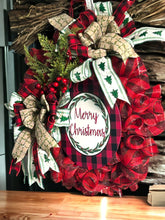 Load image into Gallery viewer, Merry Christmas Wreath, Christmas Decor, Red and Black Christmas