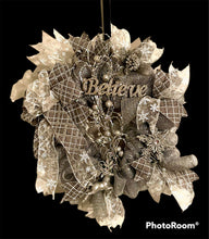 Load image into Gallery viewer, Believe Silver Christmas Wreath