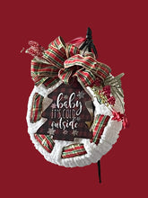 Load image into Gallery viewer, Baby It’s Cold Outside Christmas Ribbon Yarn Wreath Winter Wreath