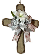 Load image into Gallery viewer, Cross Fall and Grapevine Wreath, Fabric Wreath, Easter Decor, Religious Decor