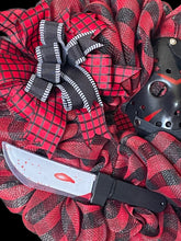 Load image into Gallery viewer, Jason Black & Red Halloween Wreath