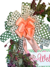 Load image into Gallery viewer, Welcome Pink & Green Floral Grapevine Wreath Everyday Wreath Home Decor