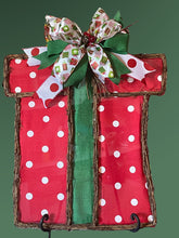 Load image into Gallery viewer, Christmas Present Fabric and Grapevine Door Hanger Christmas decor