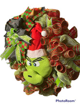 Load image into Gallery viewer, Green Monster in Santa Hat Christmas Wreath