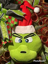 Load image into Gallery viewer, Green Monster in Santa Hat Christmas Wreath