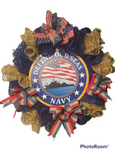 Load image into Gallery viewer, Defend Our Seas Navy Wreath Patriotic Decor Military Wreath