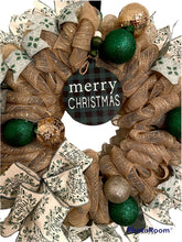 Load image into Gallery viewer, Green and Gold Christmas Wreath