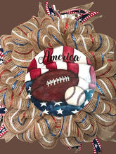 Load image into Gallery viewer, America Football and Baseball Wreath Dad Gift Sports Decor