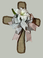 Load image into Gallery viewer, Cross Fall and Grapevine Wreath, Fabric Wreath, Easter Decor, Religious Decor