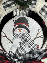 Load image into Gallery viewer, Snowman Christmas Ribbon and Yarn Wreath