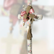 Load image into Gallery viewer, Easter Cross Wreath with Wood Beaded Garland