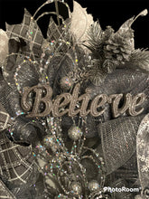 Load image into Gallery viewer, Believe Silver Christmas Wreath
