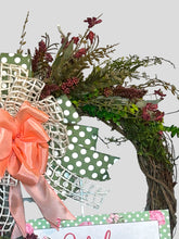 Load image into Gallery viewer, Welcome Pink & Green Floral Grapevine Wreath Everyday Wreath Home Decor