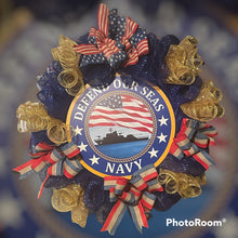 Load image into Gallery viewer, Defend Our Seas Navy Wreath Patriotic Decor Military Wreath