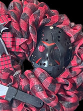 Load image into Gallery viewer, Jason Black & Red Halloween Wreath