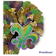 Load image into Gallery viewer, Fleur De Lis Mardi Gras Wreath, Mardi Gras