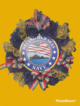 Load image into Gallery viewer, Defend Our Seas Navy Wreath Patriotic Decor Military Wreath