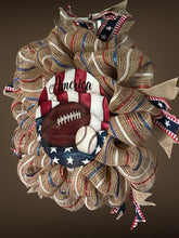 Load image into Gallery viewer, America Football and Baseball Wreath Dad Gift Sports Decor
