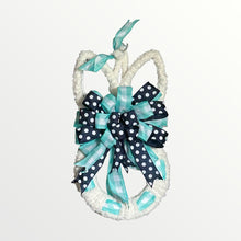 Load image into Gallery viewer, Blue and White Easter Bunny Yarn and Ribbon Wreath