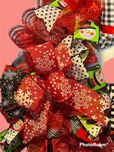 Load image into Gallery viewer, Black White Checkered Snowman Wreath