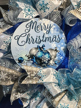 Load image into Gallery viewer, Merry Christmas Blue & Silver Wreath