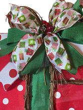 Load image into Gallery viewer, Christmas Present Fabric and Grapevine Door Hanger Christmas decor