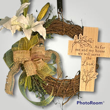 Load image into Gallery viewer, Easter Lily and Cross Grapevine Wreath, Religious Decor