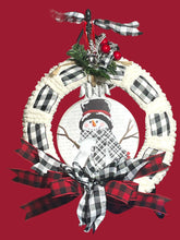 Load image into Gallery viewer, Snowman Christmas Ribbon and Yarn Wreath