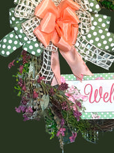 Load image into Gallery viewer, Welcome Pink & Green Floral Grapevine Wreath Everyday Wreath Home Decor