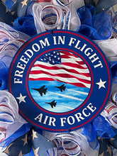 Load image into Gallery viewer, Freedom in Flight Airforce Wreath, Military Wreath, Patriotic