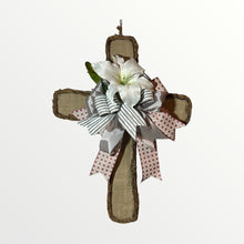 Load image into Gallery viewer, Cross Fall and Grapevine Wreath, Fabric Wreath, Easter Decor, Religious Decor
