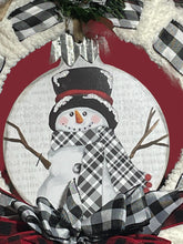 Load image into Gallery viewer, Snowman Christmas Ribbon and Yarn Wreath
