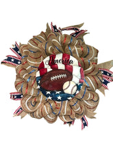Load image into Gallery viewer, America Football and Baseball Wreath Dad Gift Sports Decor
