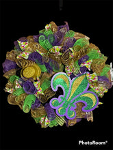 Load image into Gallery viewer, Fleur De Lis Mardi Gras Wreath, Mardi Gras